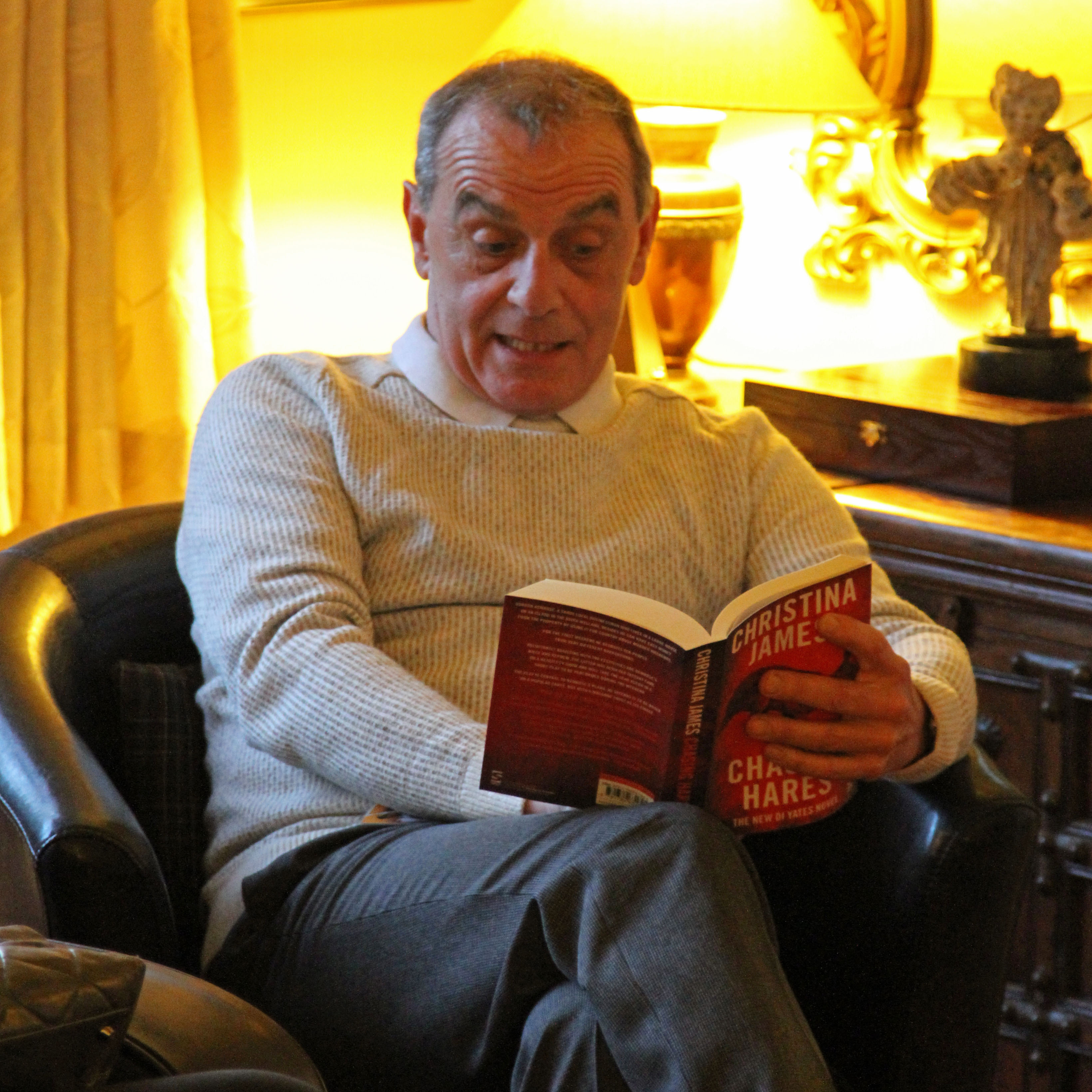 Host Anthony Grunwell, reading from 'Chasing Hares'